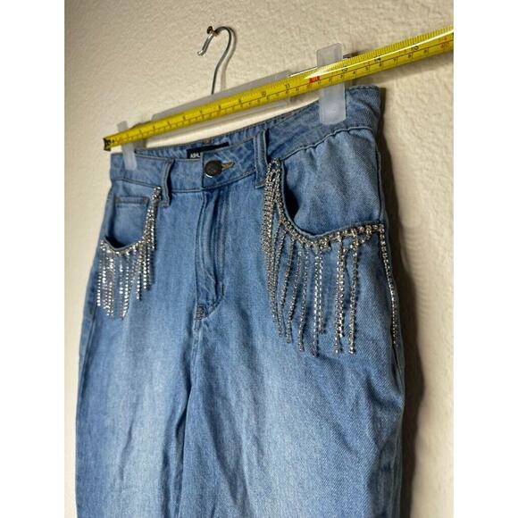 Y2K Ashley Mason Rhinestone Jeans Junior's Kacey Premium 3 Small 28" Blue Light - Picture 13 of 15